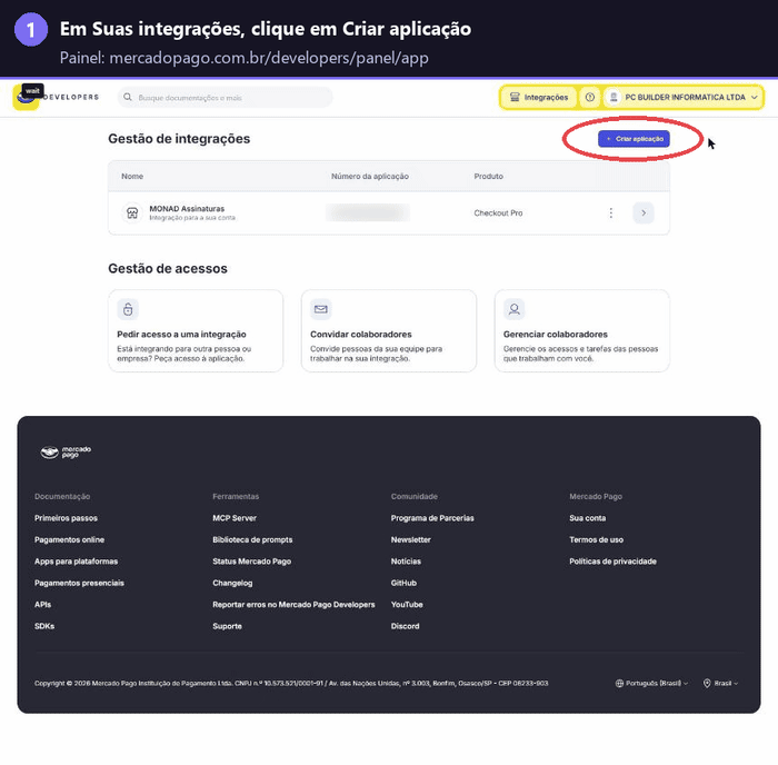 Passo a passo no Mercado Pago: criar a aplicação, copiar Access Token e configurar Webhooks e Assinatura secreta
